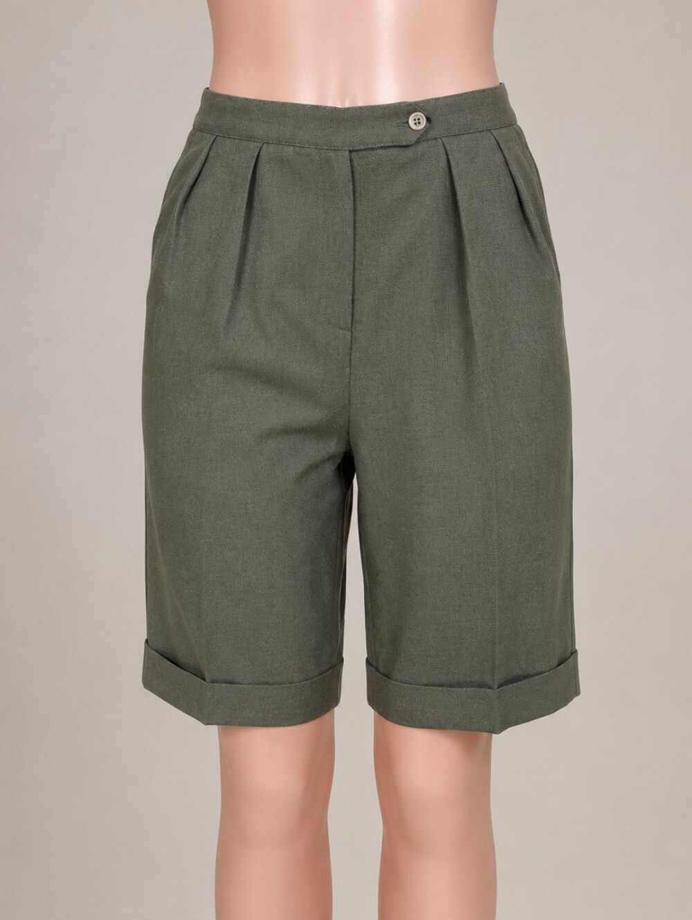 Alan Austin Co. Classic High-Waist Olive Green Bermuda Shorts 8